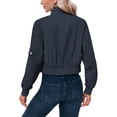 thumbnail image 4 of Long Sleeve Stand Collar Solid Women Zipper Bomber Jacket Motorcycle Crop Coat, 4 of 6