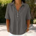 thumbnail image 5 of OGLCCG Cotton Linen Shirts for Women Half Sleeve Lapel Snap Shirt Casual Loose Fit Summer Beach Vacation Blouse Dressy,Gray, 5 of 5