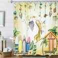 thumbnail image 2 of Mermaid Shower Curtain, Summer Beach Surfboard Cabin Mermaid Theme Waterproof Fabric Bathroom Curtains, Yellow Beach Seashell Bathroom Shower Curtain with 12PCS Hooks, 36X70IN, 2 of 6