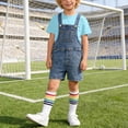 thumbnail image 2 of Boys Girls Denim Overalls Set of 3, Crewneck T-Shirt Denim Bib Short Jumpsuit and Socks Cute Workwear, 2 of 9