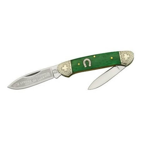 Rough Rider Knives 1062 Stroke of Luck Canoe Pocket Knife with Green Smooth Bone Handles Multi-Colored