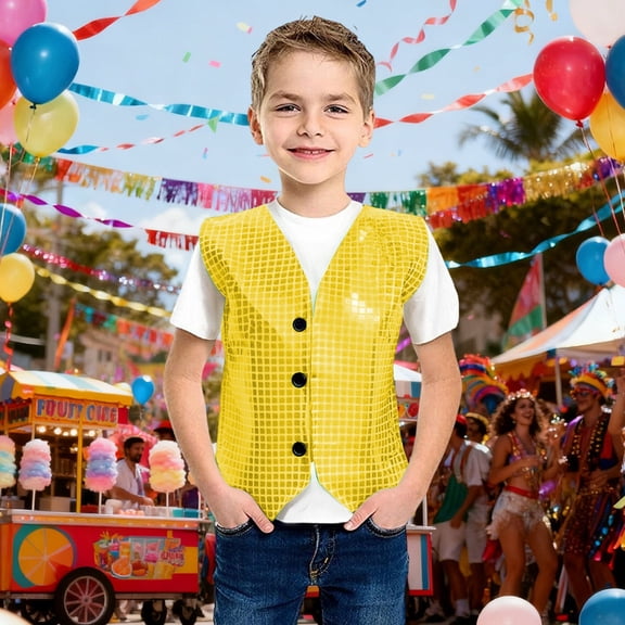 Toddler Sequin Vest Kids Boys Sparkly Vest Sleeveless Gold Vest Jazz Hip Hop Disco Party Stage Performance Vest Waistcoat 2-3 Years