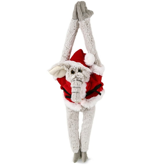 DolliBu Santa Elephant Stuffed Animal Plush Toy - Super Soft Wild Animal Dress Up with Red Santa Claus Outfit, Cute Wildlife Gift, Perfect Holiday Christmas Gift - 21 Inch