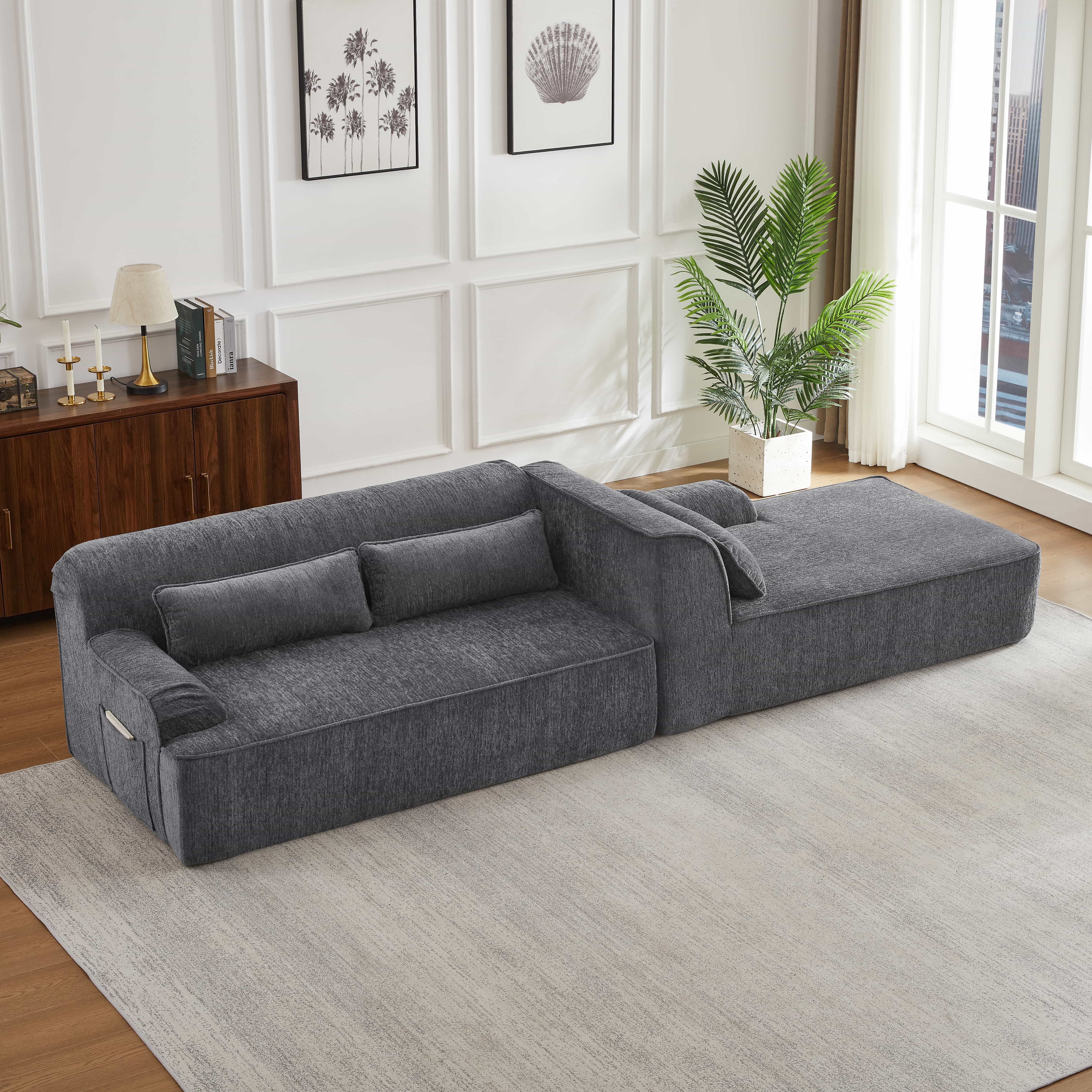 MAYEERTY Chenille L-Shape Oversized Sectional Sofa, Minimalist for Apartment, 102×65" Gray