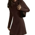 thumbnail image 2 of Women Turtle Neck Long Sleeve Bodycon Fall Winter Mini Slim Knit Sweater Dress Brown M, 2 of 7