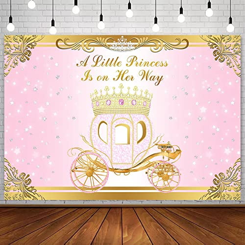 Mocsicka Little Princess Baby Shower Backdrop Pink Princess Carriage