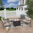 thumbnail image 7 of ALAULM Aluminum Patio Furniture Set with Propane Fire Pit Table 7-seat Metal Outdoor Furniture w/Fire Pit Patio Conversation Set w/5.1" Cushions for Patio, Backyard, Poolside-Sand, 7 of 7