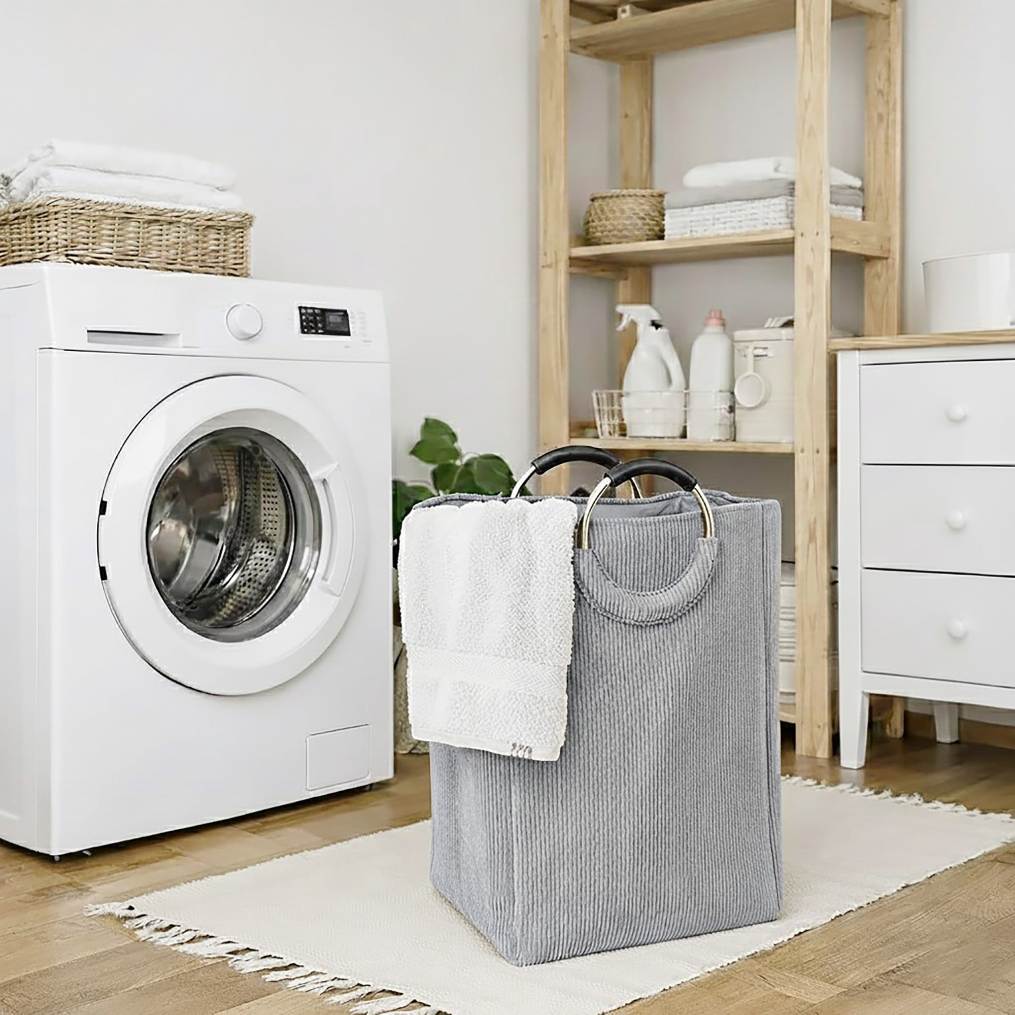 Corduroy Laundry Basket 55L Soft Gray