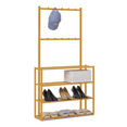 thumbnail image 1 of MoNiBloom Bamboo 4 Tiers Coat Rack, Hat Hooks, 9 Pairs Shoes Storage Shelf, Natural, for Entryway, 1 of 11