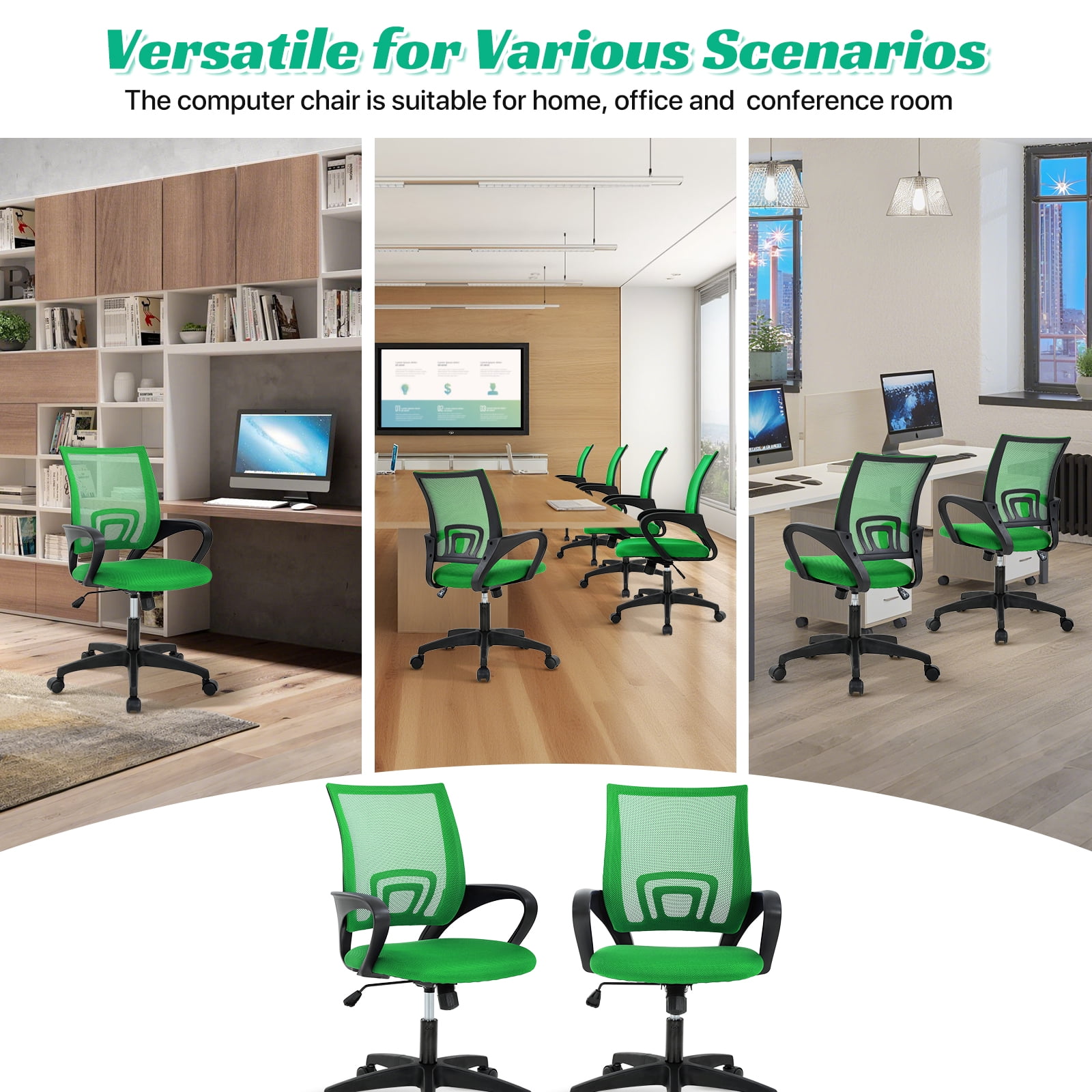 NiamVelo Mesh Office Chair Computer Desk Chair for Adults, Mid Back Rolling Chair Cheap office chairs with Lumbar Support Armrest for Home Office,Green（2 Pack）