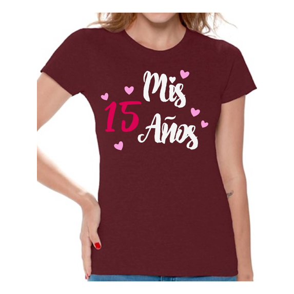 Awkward Styles Mis 15 Anos T Shirt for Ladies Quince Anos Shirts for Girls Birthday Girl Shirt Birthday Gifts for Teens I am 15 T-Shirt for Her Quinceanera Party Clothing White Print Teen Party