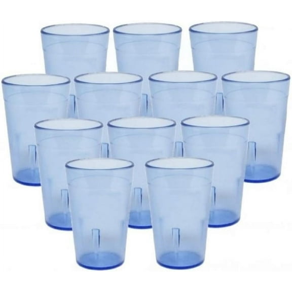 TrueCraftware-Set of 12 Pebbled Tumbler/Drinking Cups 12-Ounce Blue Color- Reusable Premium Water Iced Tea Glasses Stackable Dishwasher Safe Break-Resistant for Home and Restaurants