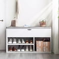 thumbnail image 4 of Ourlova Shoe Storage Bench with Cushion, Entryway Bench with Lift-Top Storage Box and 2 Tiers Open Shoe Rack, Wooden Shoe Bench for Entryway, Bedroom, 4 of 7
