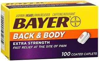 Bayer Extra Strength Back And Body Pain Reliever - 100 Caplets, Pack of 2