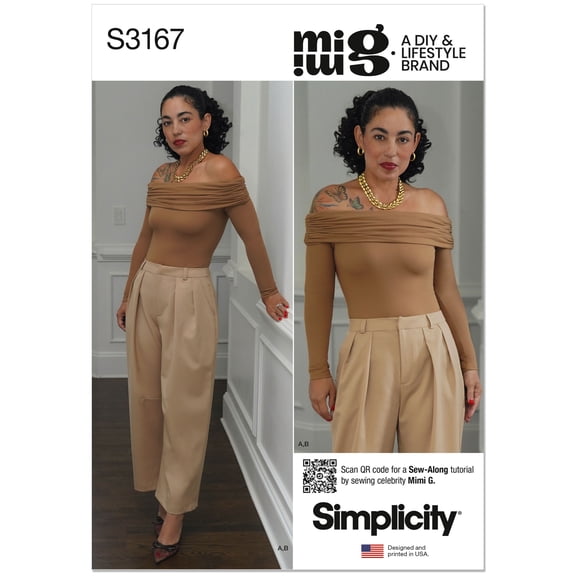 Simplicity Sewing Pattern 3167 - Misses' Off The Shoulder Knit Top and Woven Trousers by Mimi G Style, Size: Y5 (18-20-22-24-26)