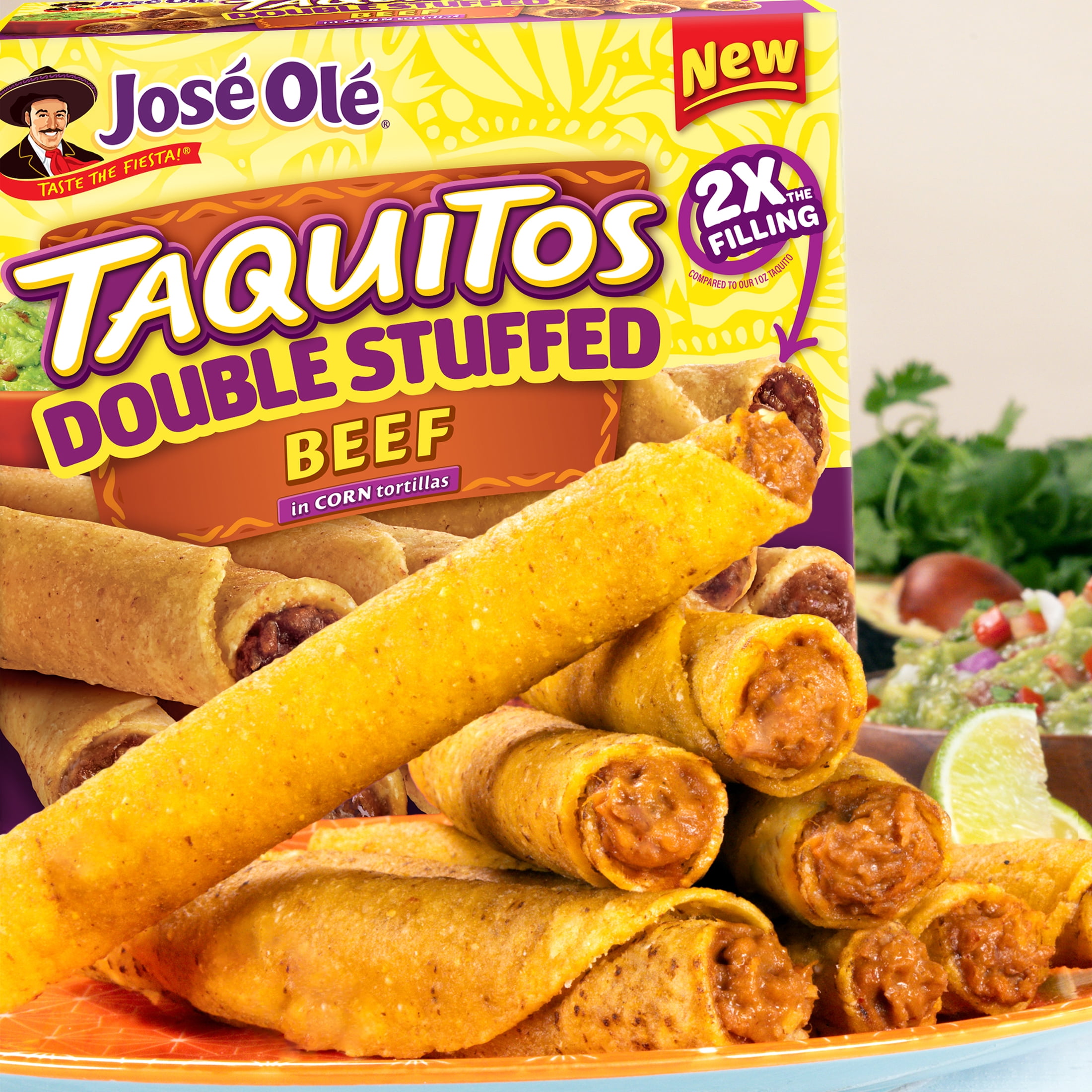 Jose Ole Double Stuffed Beef Taquitos, Corn Tortillas, Frozen Mexican Food, 16.5 oz