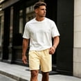 thumbnail image 4 of Mens Summer Striped Shorts Casual Drawstring Elastic Waist Quick Dry Lounge Shorts with Pocket Vacation Beach Clothes Yellow 2XL, 4 of 5