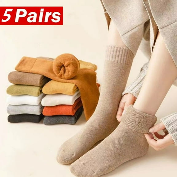 5 Pairs Womens Socks Wool Socks Thick Knit Warm Winter Socks for Ladies (Random color)