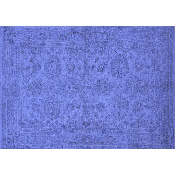 Ahgly Company Machine Washable Indoor Rectangle Oriental Blue Traditional Area Rugs, 8' x 12'