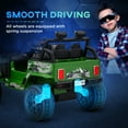 thumbnail image 4 of Qaba 12V Ride on Car, Ride on Truck, Battery Powered Toy Car with Remote, 4 Suspension Wheels, 3 MPH Max Speeds, Music, Horn & Lights, Green, 4 of 9