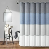 Lush Decor Color Block Ombre Yarn Dyed Eco-Friendly Recycled Cotton Shower Curtain Navy Single 72X72