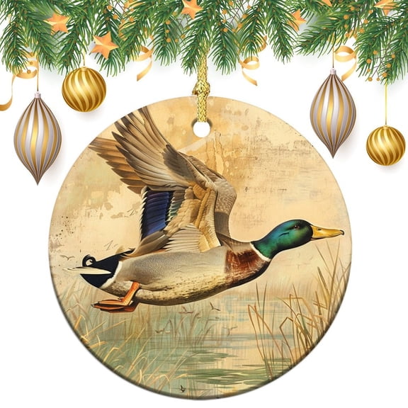 Christmas Ornaments Mallard Duck Bird Vintage Print Xmas Tree Ornaments Xmas Ornament for Family Sister Friends Mallard Duck Soaring Among The Reeds Ceramic Ornament