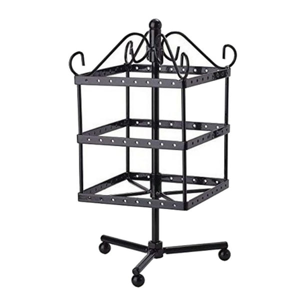Organizador de joyas de 3 niveles con soporte de hierro para pendientes, elegante colgador para pendientes de moda. Negro