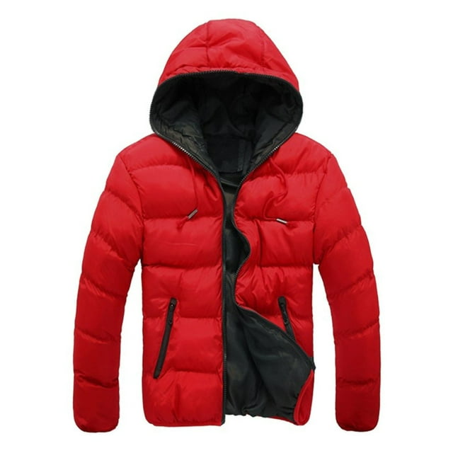 Innerwin Manteau à Capuche pour Hommes avec Poches Veste d'Hiver Décontractée Chaude Rouge+noir m