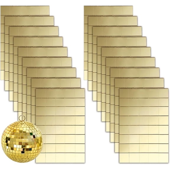 720pcs Mirror Mosaic Tiles 10.5x9.5mm Self-Adhesive Mirror Tiles Square Glass Mosaic Stickers Yellow Decorative Mosaic Tiles for Disco Balls DIY Handmade