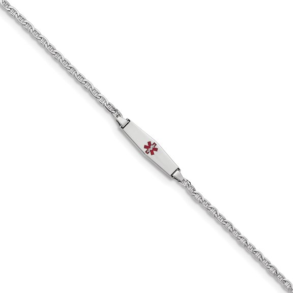 Beautiful 14k WG Medical Semi-Solid Soft Diamond Shape Enamel Anchor Link ID Bracelet