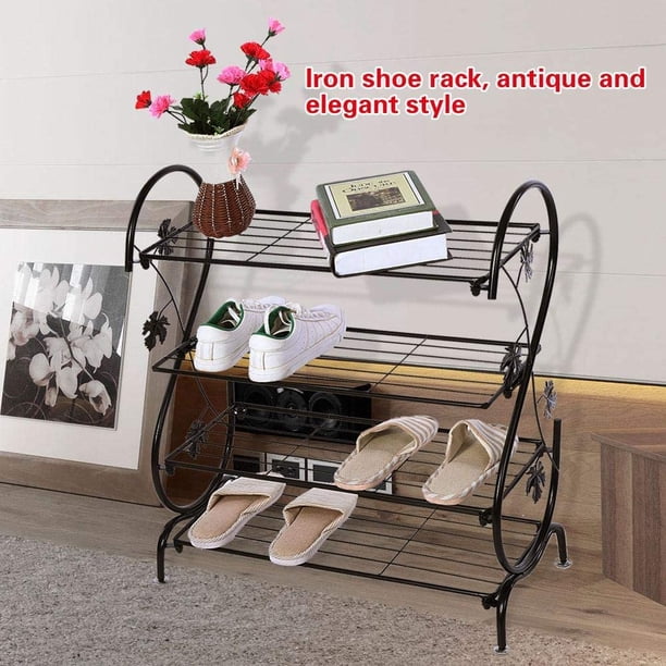 4-Tier Vintage Metal Iron Shoe Rack Stand Shoes Storage Shelf