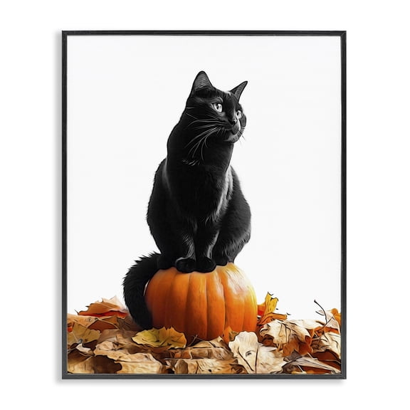 Stupell Industries Rustic Lodge Black Cat & Pumpkin Black Framed Giclee Art, 11 x 14, by Annalisa Latella
