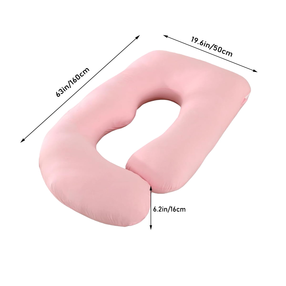 J-shaped full-length pregnancy pillow (1 pack)-ergonomic pregnancy pillow, used for back and abdomen support, filled with soft polyester fiber, with washable gray coat, pink.