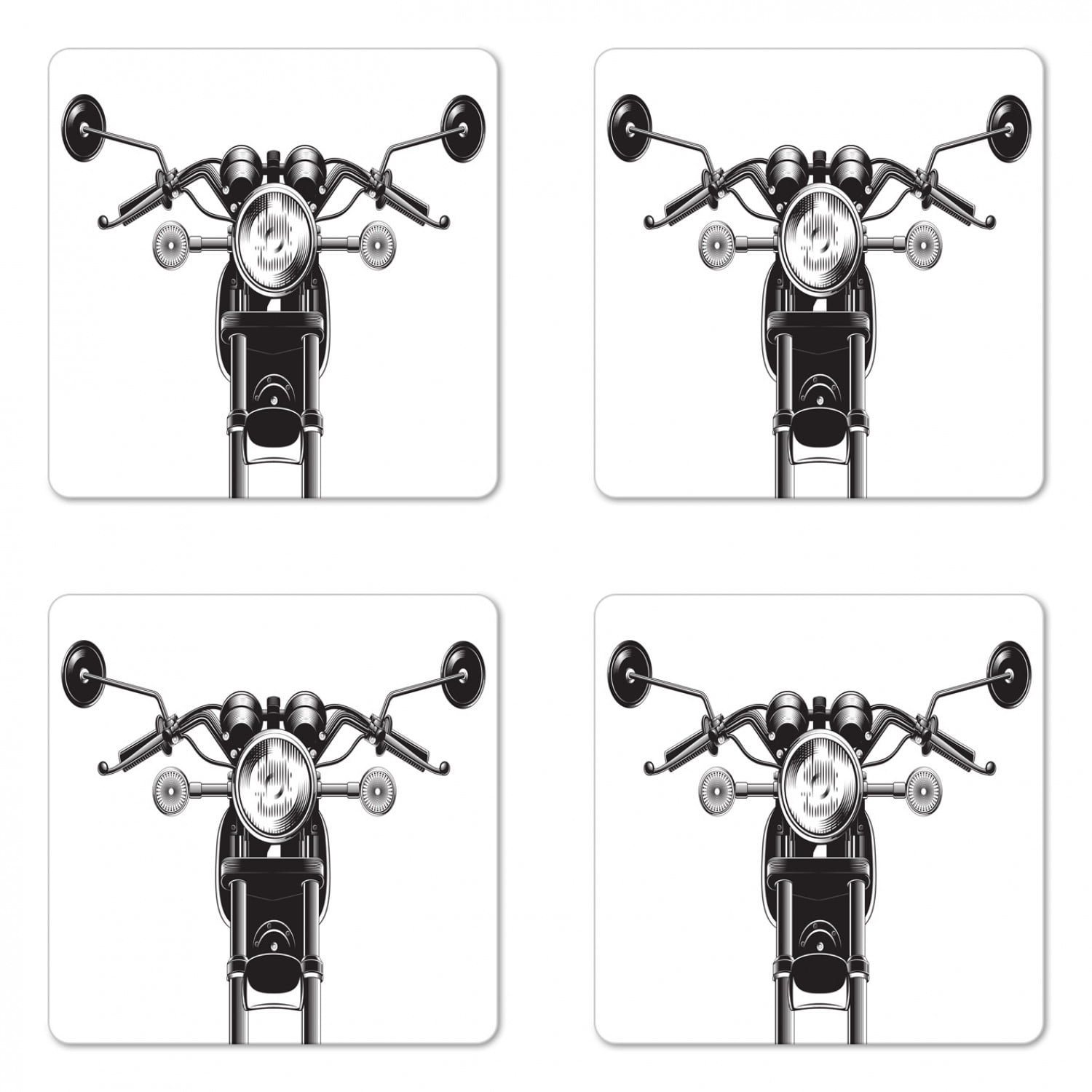 Motorcycle Coaster Set of 4, Front Side View of a Chopper on Plain