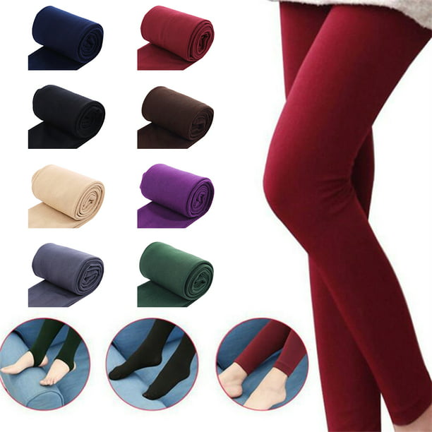 Taluosi Women Autumn Solid Color Stretchy Fleece Warm Cropped Stirrup ...