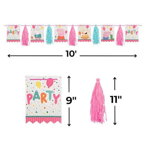 Party Pennant Tassel Garland - 10' (1 Pc.) - Festive & Colorful Design - Perfect for Celebrations and Fans of All Ages, Peppa Pig Confetti