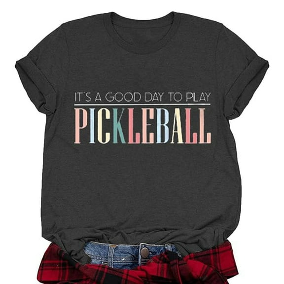 Womens Summer T-Shirts Pickleball Player Letter Print Short Sleeve Tees Crew Neck Funny Pickle Ball Lover Group Squad Xmas Top