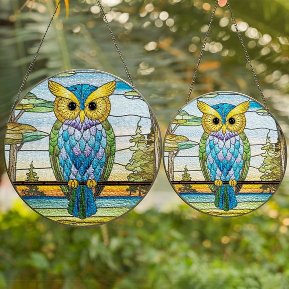 Lotusprinthandmade Owl Lovers Stained Glass Suncatcher for Window Hanging Cir4in