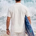 thumbnail image 6 of TKKCS Mens Linen Short Sleeve Button Down Shirt- Turndown Collar Summer Beach Breathable Casual Vacation Shirts White Size M, 6 of 9