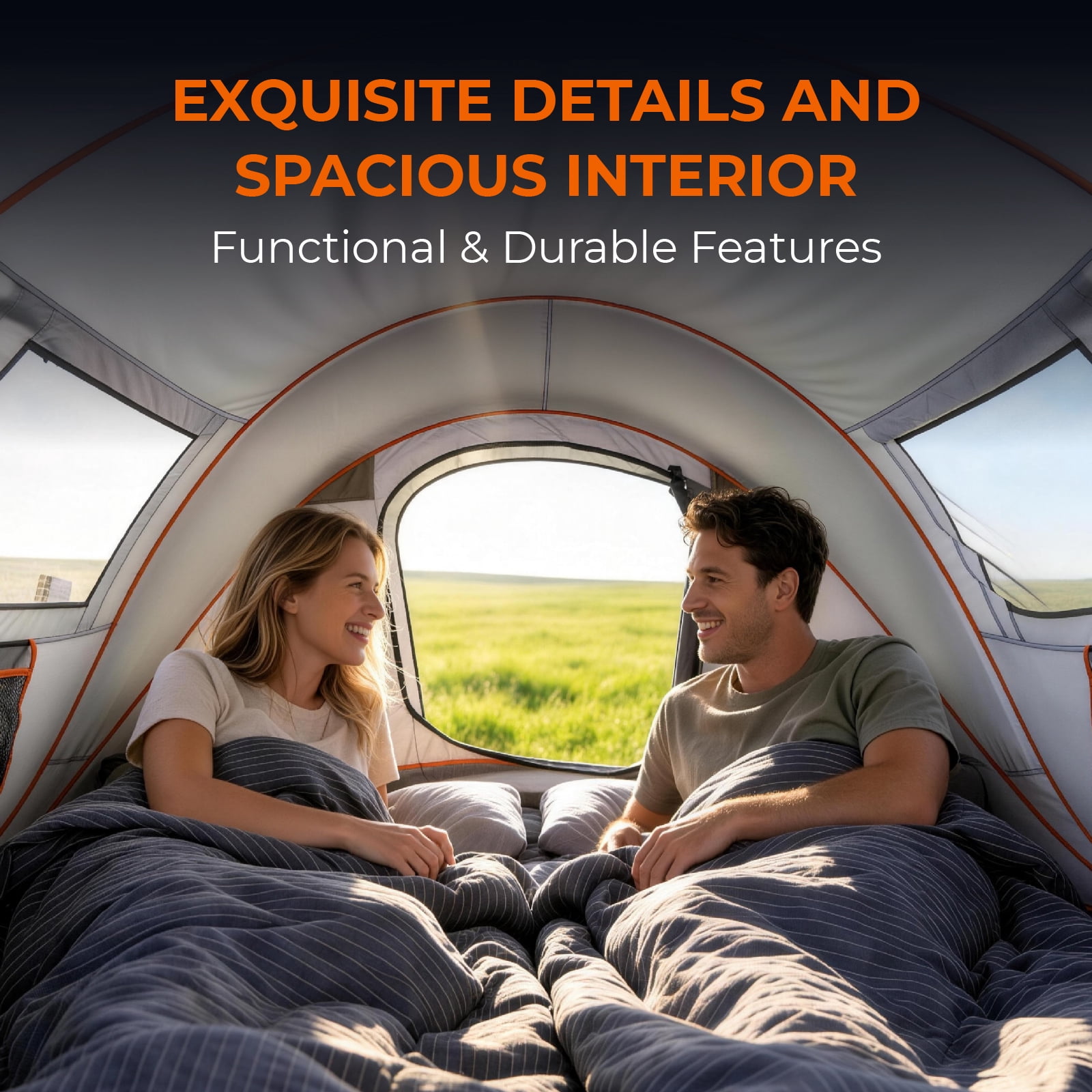 Instant Pop-Up Camping Tent for 3-4 Persons, Waterproof 210T Polyester Tent with Front Awning, Dual Mesh Doors & Storage Pockets, Portable Shelter for Camping, Beach, Festival & Backyard