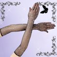 thumbnail image 2 of Opolski 1 Pair Women Gloves Hollow Out Mesh Rhinestone Elastic Women Mittens for Club Black, 2 of 8