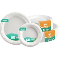 120PCS Compostable Paper Plates,OasisSN Disposable 6 in and 9 in Paper Plates Set,Heavy Duty Paper Plates ,Eco-Friendly Dinner Round Paper Plates for BBQ,Picnic,Party,Breakfast