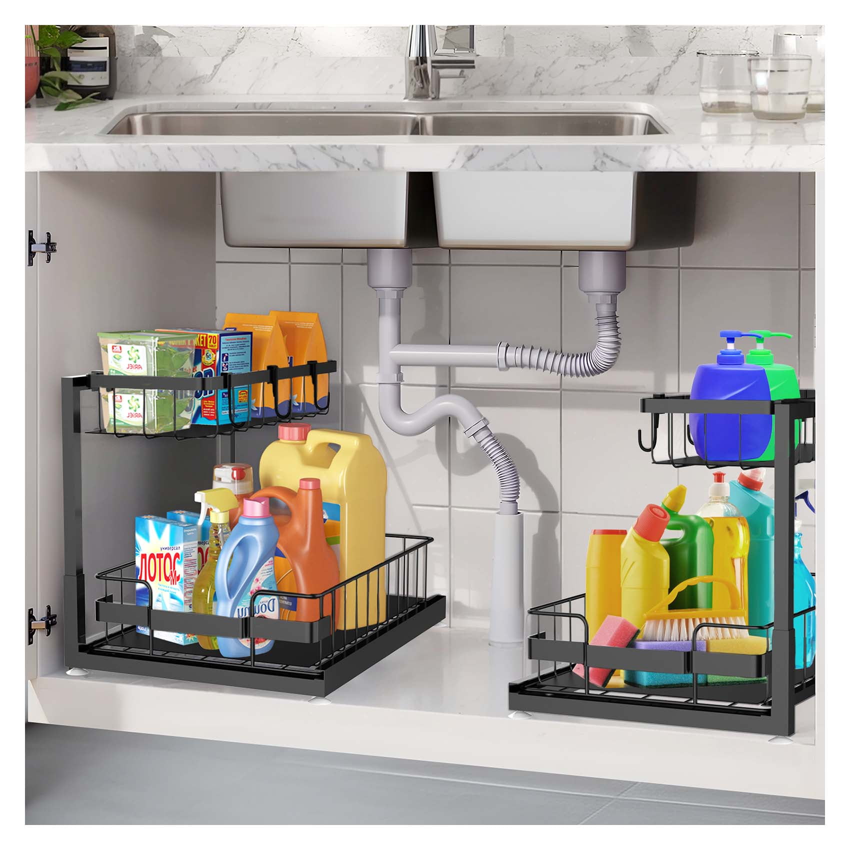 Lnrkai Under Sink Organizer and Storage, Pull Out Bathroom Cabinet Organizer, Multi-Purpose Storage Shelf for Kitchen Cabinet