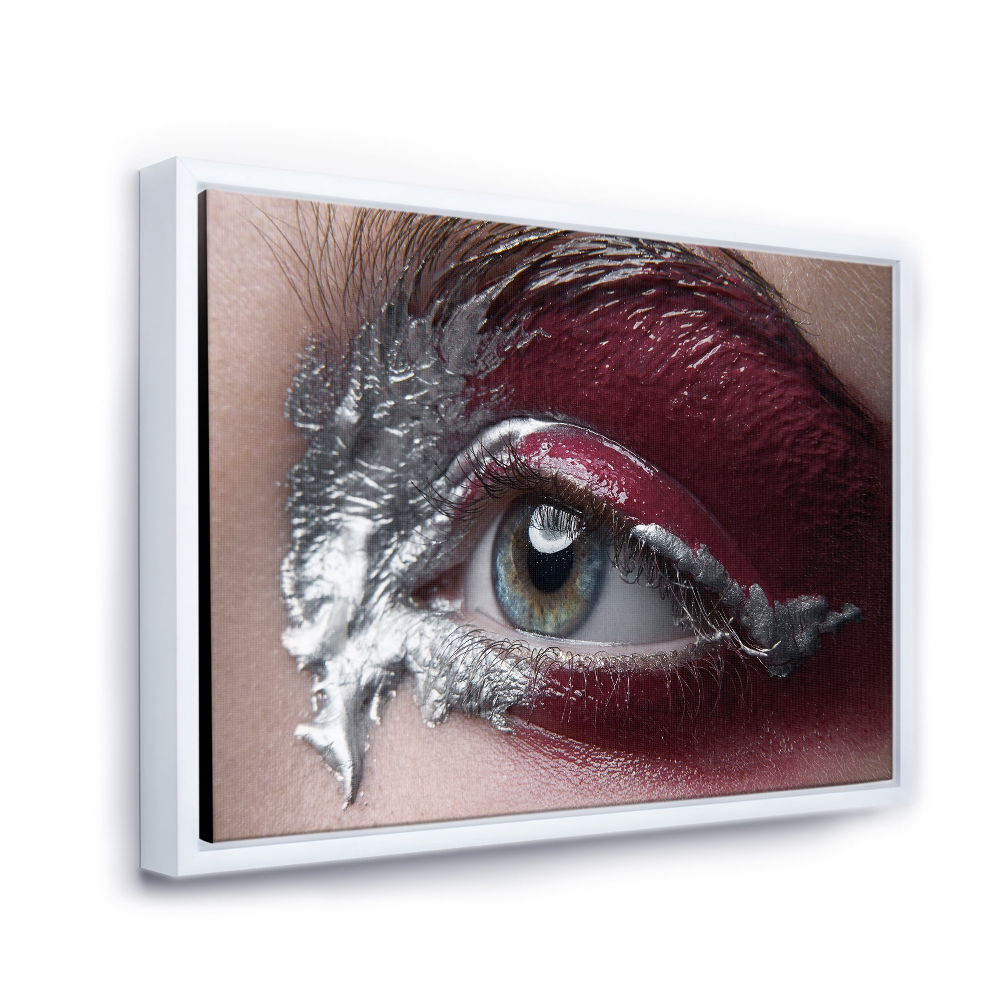 Designart 'Close Up of A Woman Eye With Red Makeup On' Modern Framed Canvas Wall Art Print