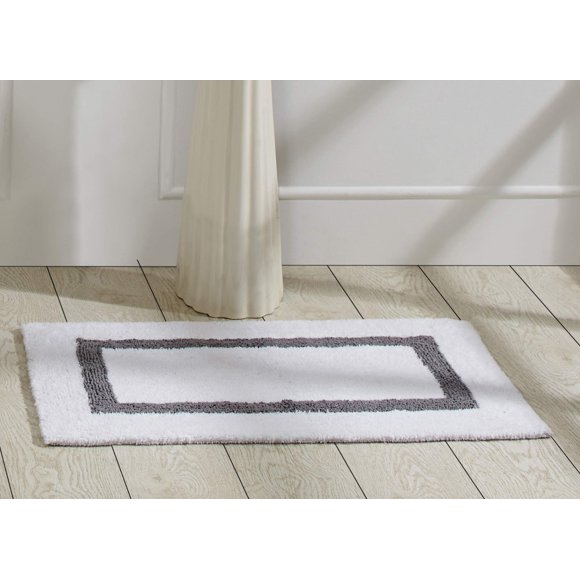 Better Trends - Alfombrillas De Baño 100 % Algodón, Color Blanco Y Gris, Reversibles, Absorbentes Y Lavables A Máquina, Para Bañeras, Duchas De Lluvia Y Debajo Del Fregadero, 21 X 34 Pulgadas