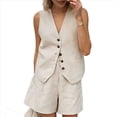 thumbnail image 2 of Conjuntos de Verano para Mujer, Conjunto de Dos Piezas para Vacaciones, Conjunto Corto con Botones, Ropa Informal de Negocios y Elegante de Dos Piezas. Caqui M, 2 of 10
