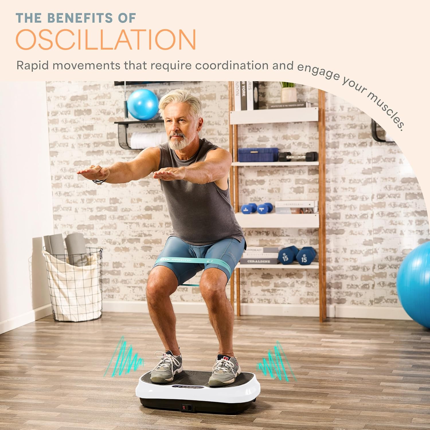 Lifepro Waver Mini Vibration Plate Exercise Machine – Whole Body Vibrating Plate Machine for Lymphatic Drainage, Muscle Toning & Recovery with Resistance Bands & Remote - White
