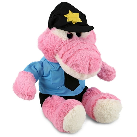DolliBu Sitting Pink Alligator Police Officer Plush Toy - Super Soft Alligator Cop Stuffed Animal Dress Up Cop Uniform and Cap Outfit, Fluffy Policeman Toy Plush Gift - 12 Inches
