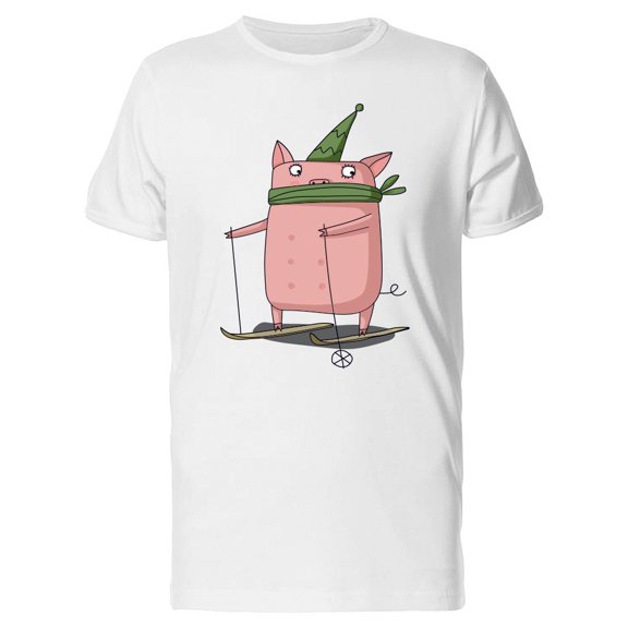 Cute Winter Pig Skiing Tee Men's -Image by Shutterstock