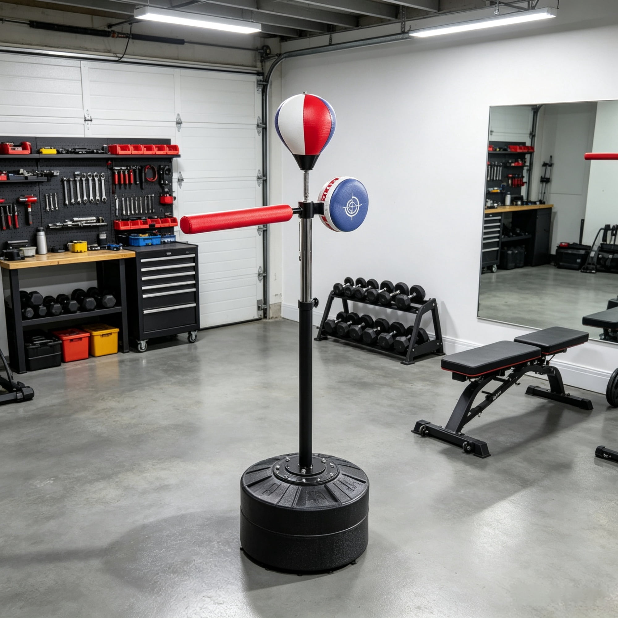 Free Standing Boxing Speed Bag, with Reaction Bar Challenge, Suction Cups, Height Adjustable 64-81in for Teens & Adults